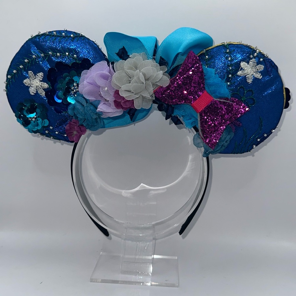 Shimmering Floral Inspired Minnie Ears Headband with Bows & Sequins
